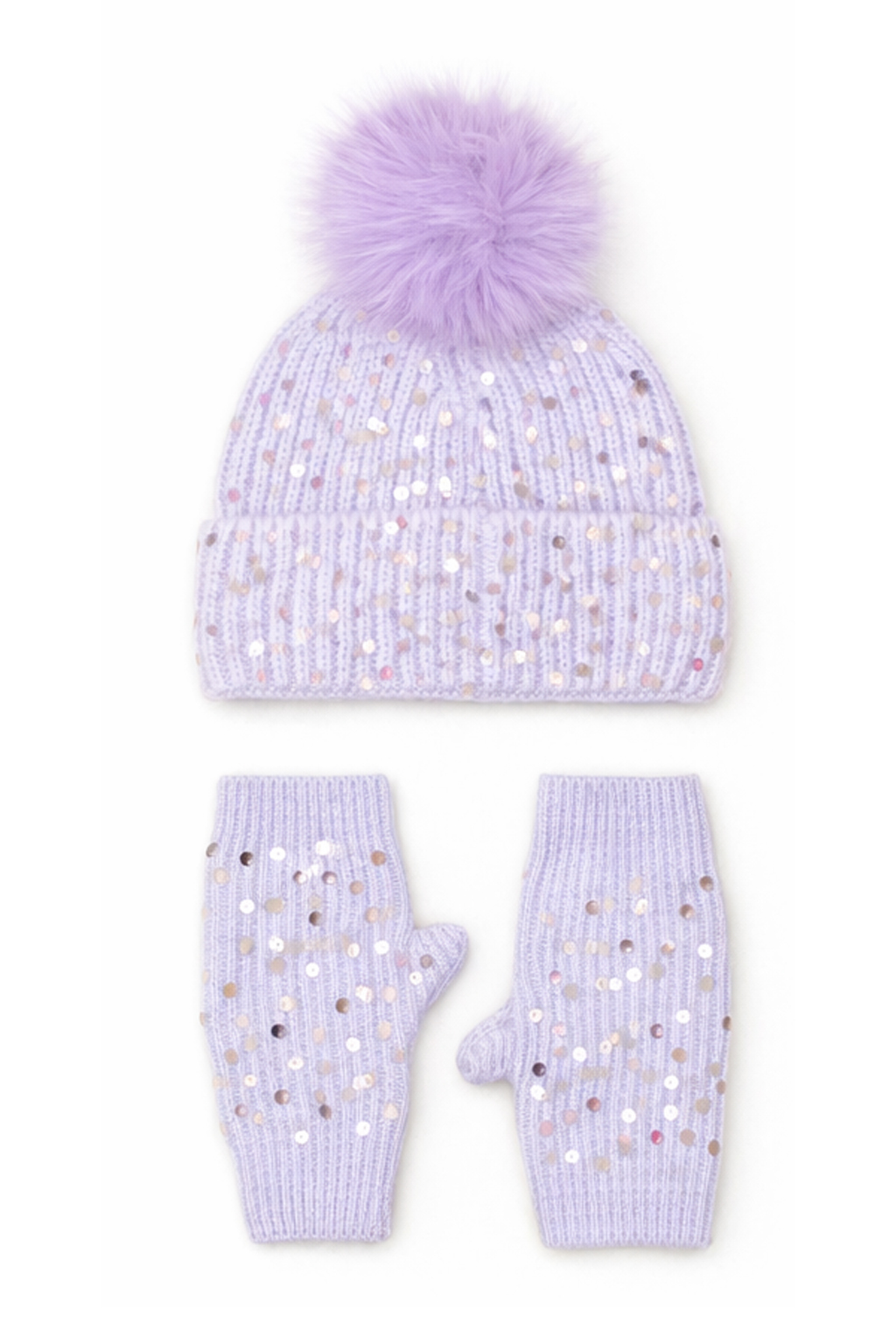 CAPPELLO + GUANTO + COLLO MAGLIA CON PAILLETTES, 35%ANGORA 65 %VI, MADE IN PRC   - LILAC